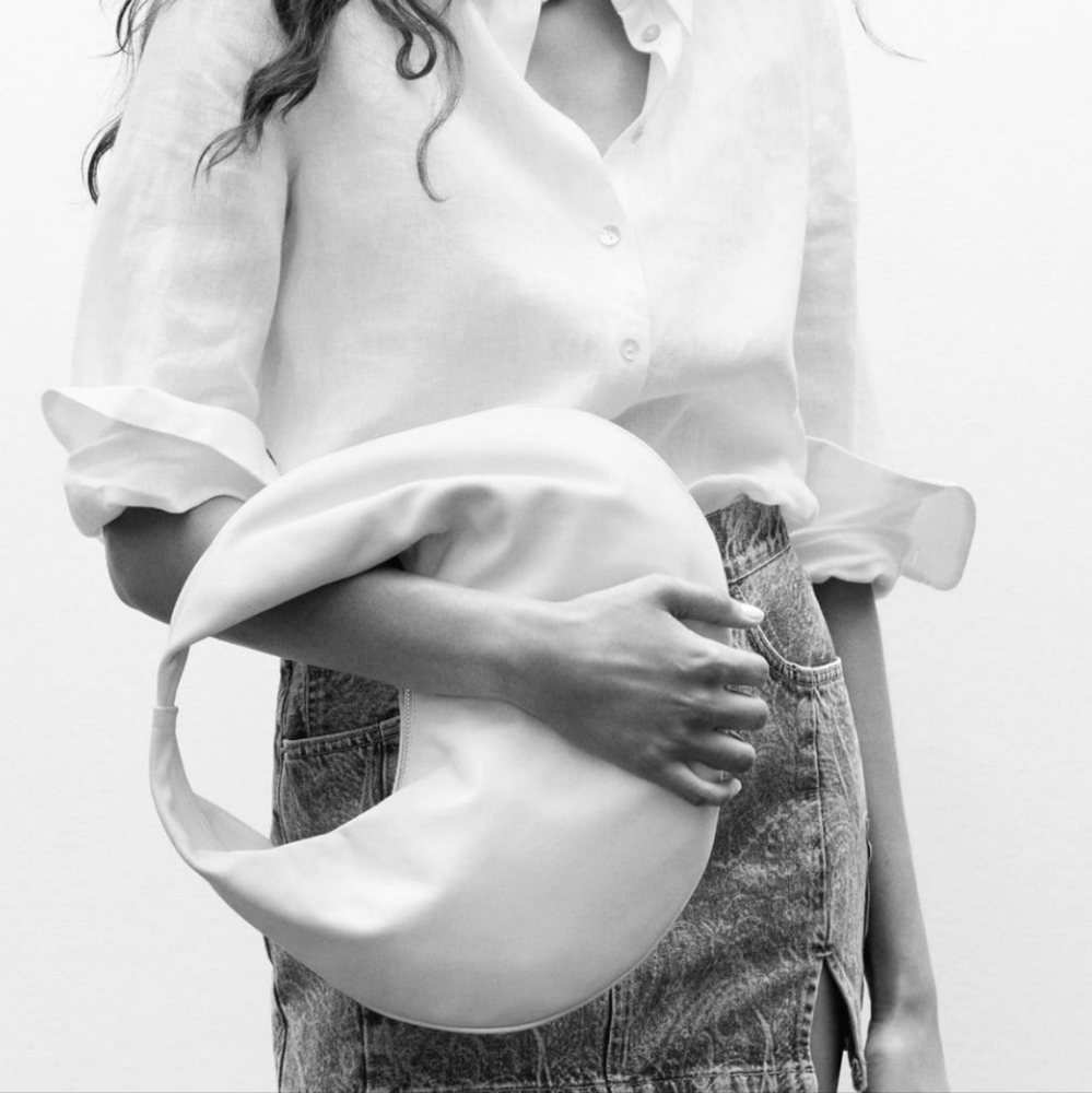 Mango NWT leather Baguette bag half moon hobo white cream off white